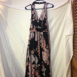 Women's Black with Pink Floral Dress